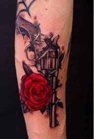 Gambar pola tato pistol mawar yang indah dan indah