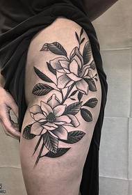 Thigh traditional floral tattoo pattern