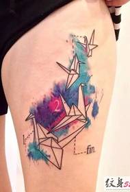 Awesome beautiful paper crane tattoo
