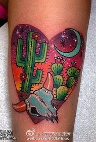 Spalvotas kaktuso tatuiruotės modelis ant blauzdos