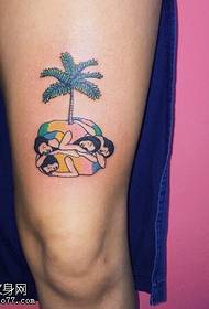 Coconut tree tattoo pattern on thigh