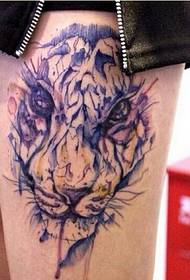 Female leg personality splash ink tiger head tattoo pattern picture