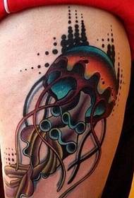 Personality leg color jellyfish tattoo pattern picture