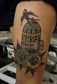 Personality leg birdcage symbol tattoo pattern appreciation picture