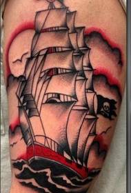 Fermoso patrón de tatuaxe de barco pirata