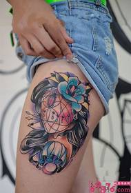Creative faceless beauty avatar personality thigh tattoo picture