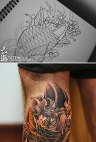 Traditional leg squid lotus tattoo pattern