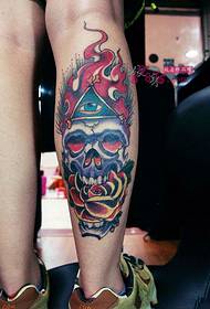 Flame skull calf personality tattoo picture