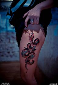 Legs, red snake, hovering tattoo pattern