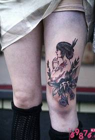Beauty portrait creative thigh tattoo picture