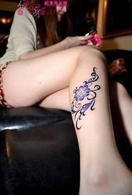 Beautiful legs purple small flowers tattoo pictures