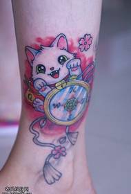 Female legs colorful beckoning cat compass tattoo pattern