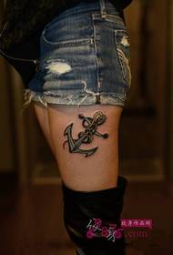 Fresh anchor thigh tattoo picture