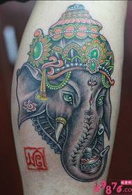Thai auspicious elephant god leg tattoo picture