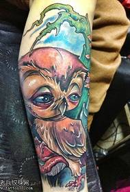 Leg color owl tattoo picture
