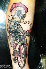 腿部彩色个性骷髅纹身图案