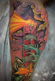 Leg color school lighthouse tattoo pattern