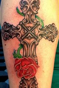 Legs beautiful cross rose tattoo