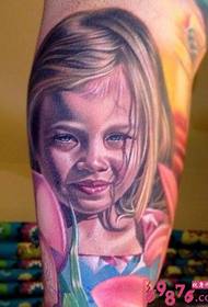 Cute little girl tattoo picture on the leg
