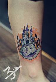 Leg castle snail tattoo pattern