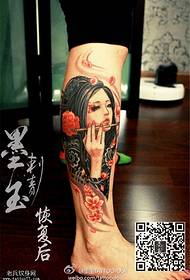 Leg color geisha tattoo picture