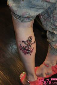 Color anchor calf tattoo picture