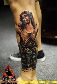 Legs serious crucifix tattoo pattern