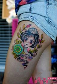 Personality four-eyed self-portrait thigh tattoo picture