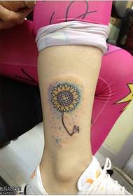 Leg color sunflower tattoo pattern