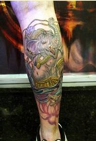 个性腿部时尚宗教彩色象神纹身图案图片