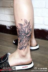 Leg rose flower letter tattoo pattern