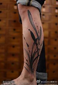 Leg Chinese style traditional orchid tattoo pattern