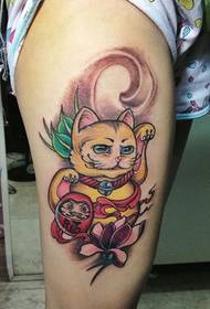 Lucky Lucky Cat Thigh Tattoo Picture