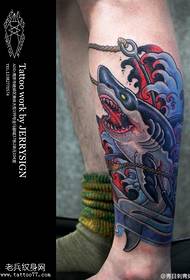 Leg color personality shark tattoo picture