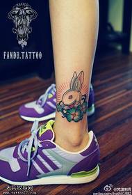 Female ankle color cartoon rabbit tattoo pattern