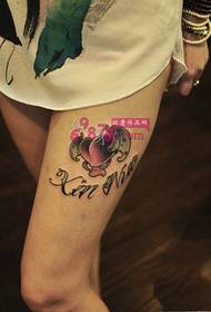 Devil love personality thigh tattoo picture