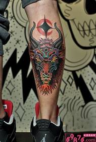 Creative horns head totem foot tattoo pictures