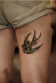 Girl thigh small fresh swallow tattoo picture