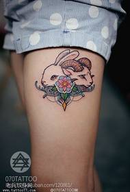 Female legs colored antelope rabbit tattoo pattern