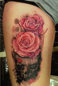 Female legs licking rose tattoo pattern to enjoy pictures