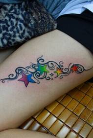 Girl's leg nice looking vine five-pointed star tattoo pattern picture