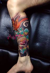 Ciężki kolor lotosu tatuaż tatuaż łydki