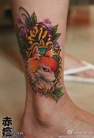 Leg color fox rose tattoo pattern