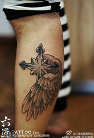 Recommended leg half-wing cross tattoo pattern
