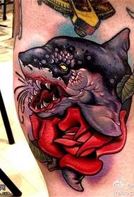 Leg color shark rose tattoo picture