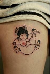 Lub ntsej muag ntxim hlub Japanese geisha tattoo daim duab rau txiv neej ob txhais ceg