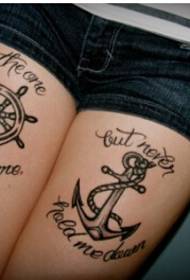 Female legs fashion good looking black and white anchor rudder tattoo pictures