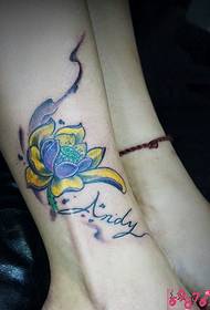 Enkelblauwe lotus tatoeage ôfbylding