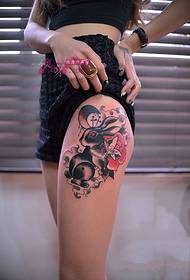 Big jade rabbit travel creative thigh tattoo picture
