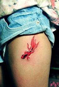 Thigh red cute little goldfish tattoo picture